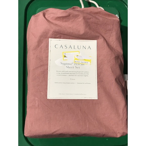 Casaluna Supima Percale Sheet Set Full Size Modern Rose 250 Thread‎ Count S9 - Picture 1 of 2